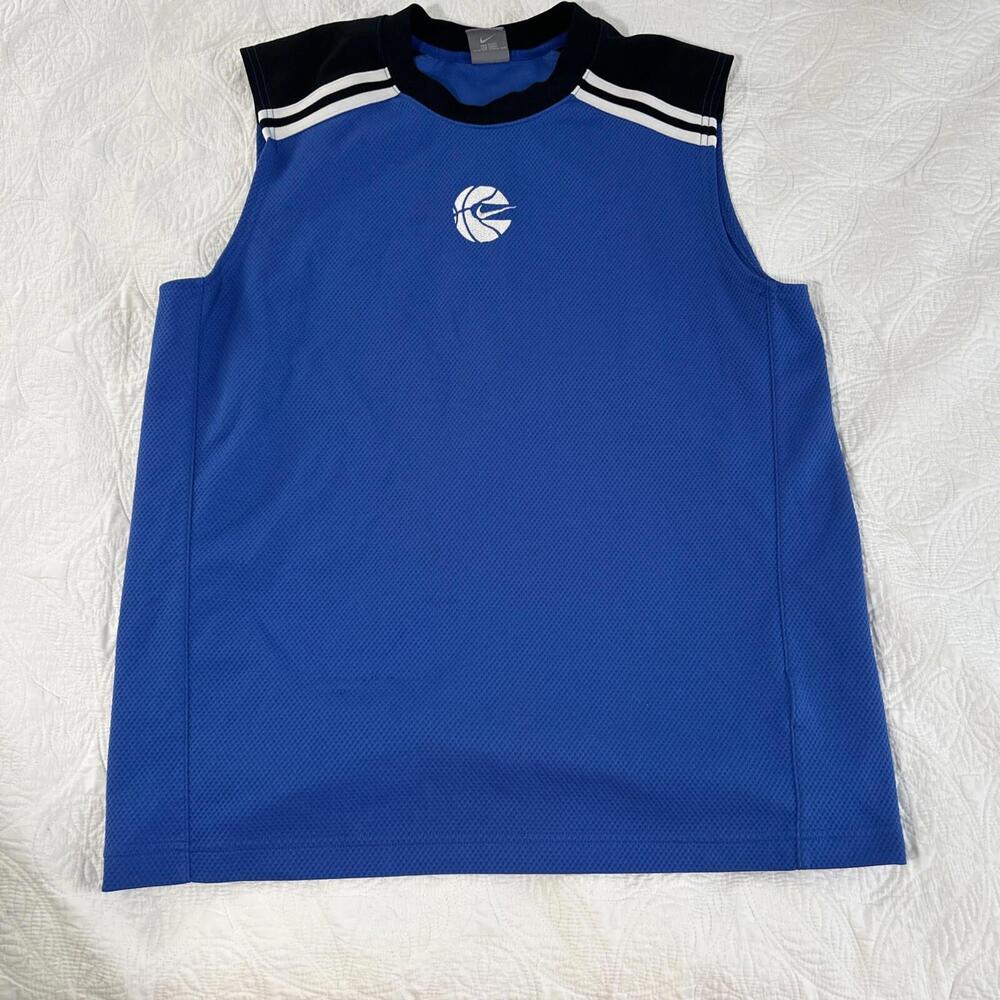 Vintage Nike Basketball Jersey Size M Blue  Center Swoosh Embroidered Logo Y2K